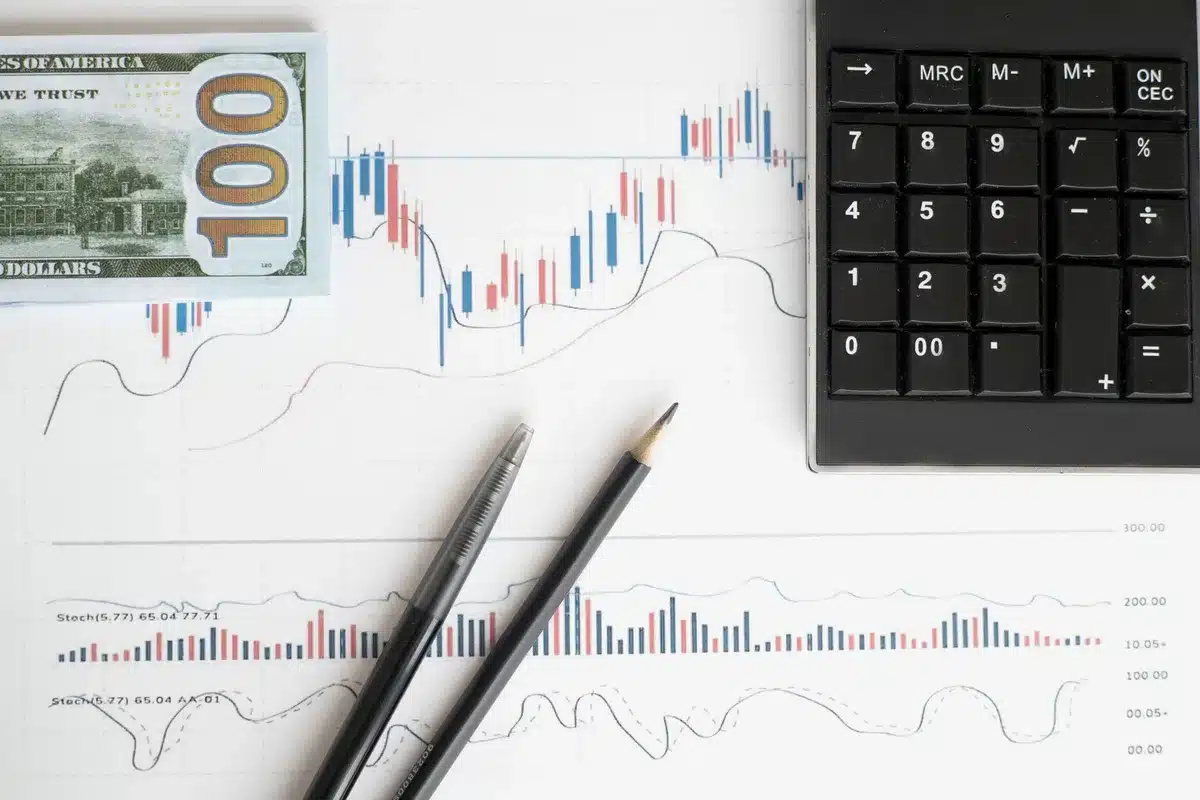 Gr&aacute;ficos e dados financeiros mostrando valores em milhares de milh&otilde;es de d&oacute;lares